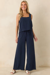 Z Supply Charli Navy Blue Linen Cropped Tank