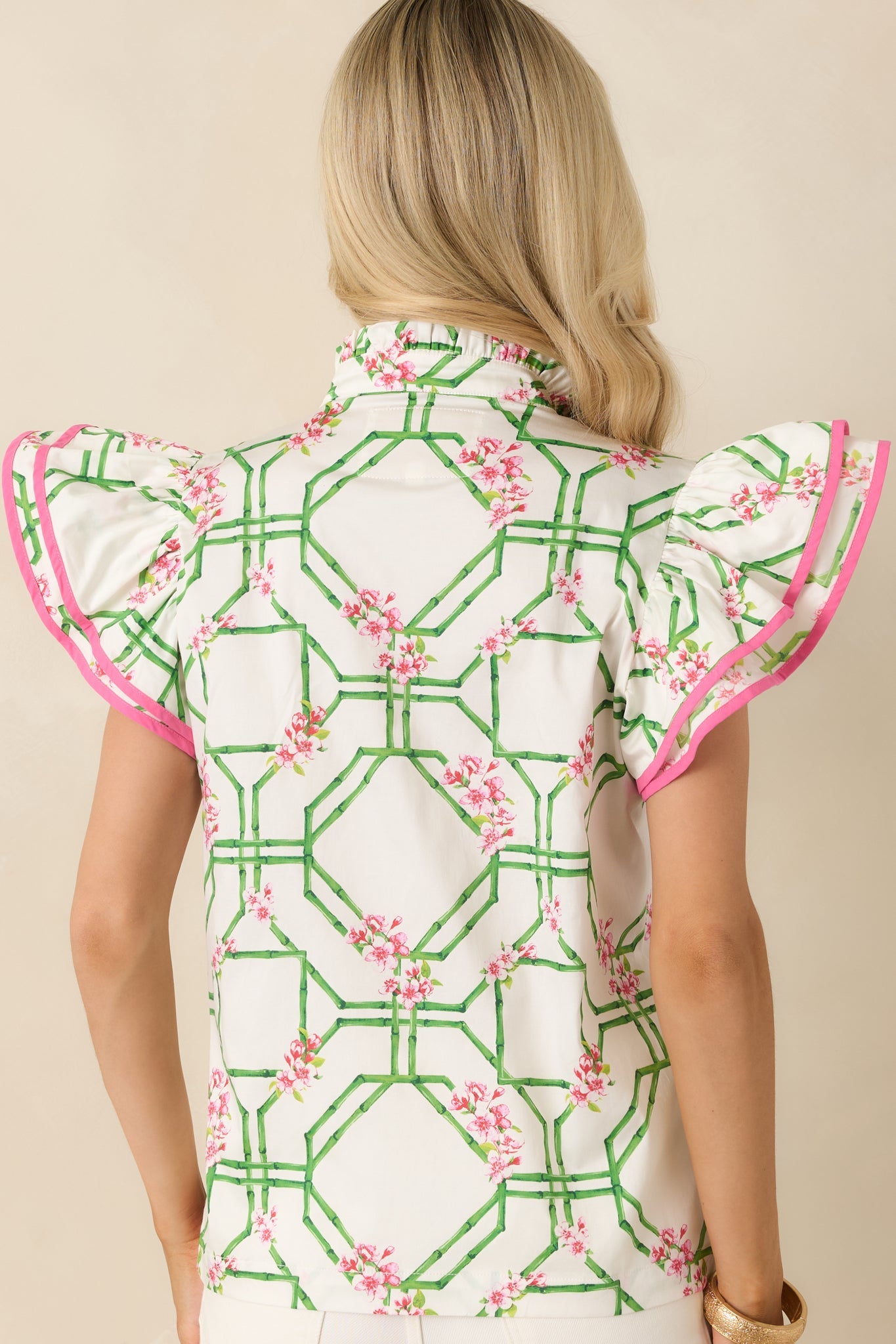 Prosperina Gracie White Multi Floral Trellis Cotton Blouse