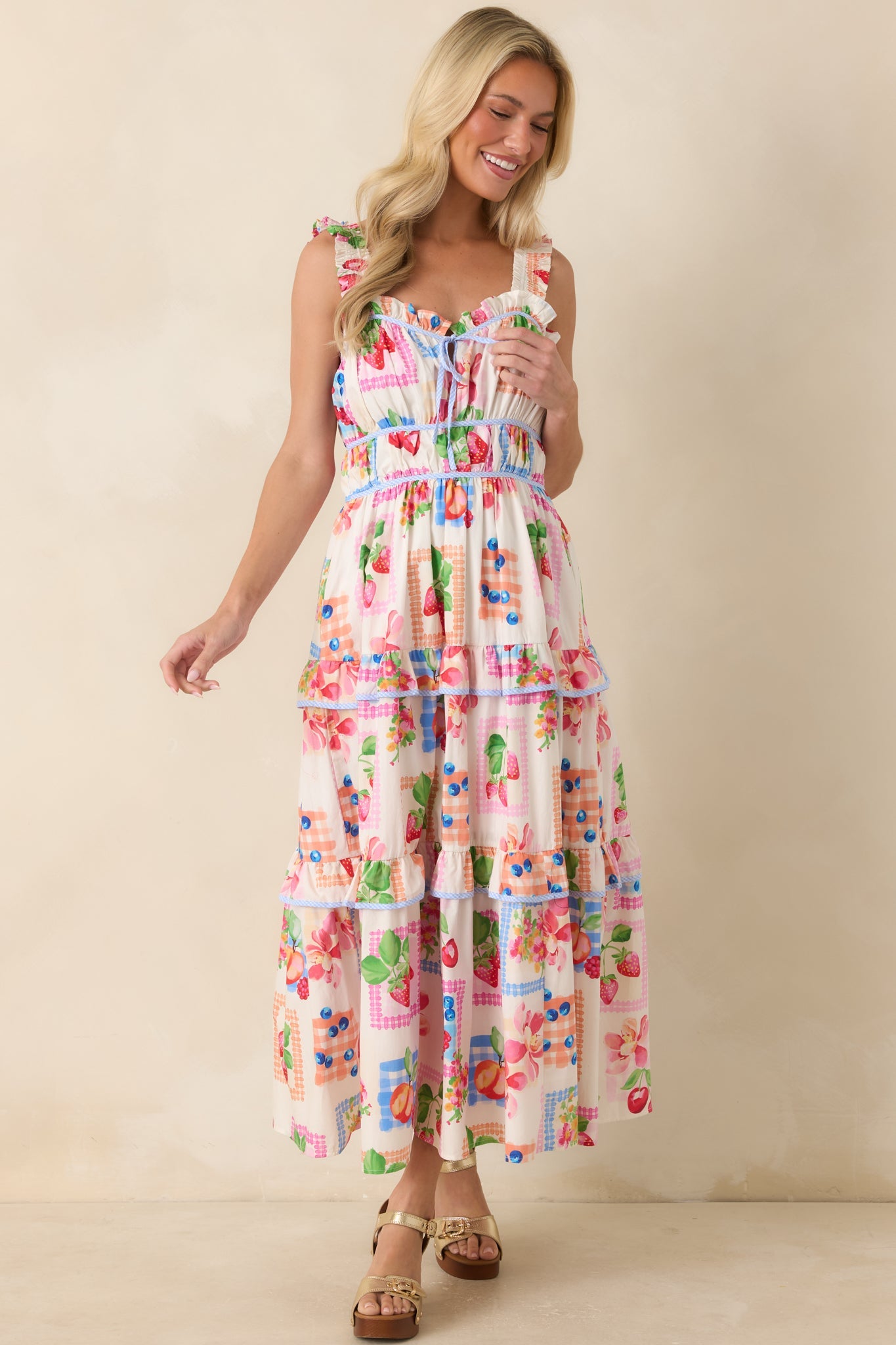 Prosperina Molly Multi Cotton Fruit Print Maxi Dress