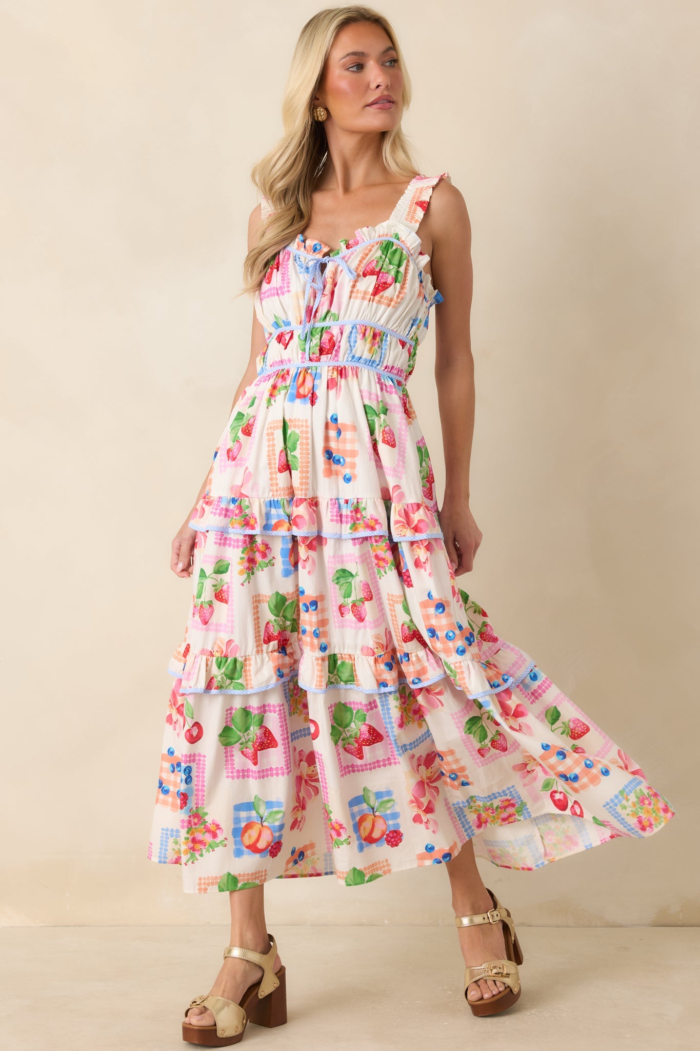 Prosperina Molly Multi Cotton Fruit Print Maxi Dress