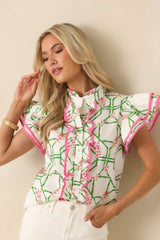 Prosperina Gracie White Multi Floral Trellis Cotton Blouse