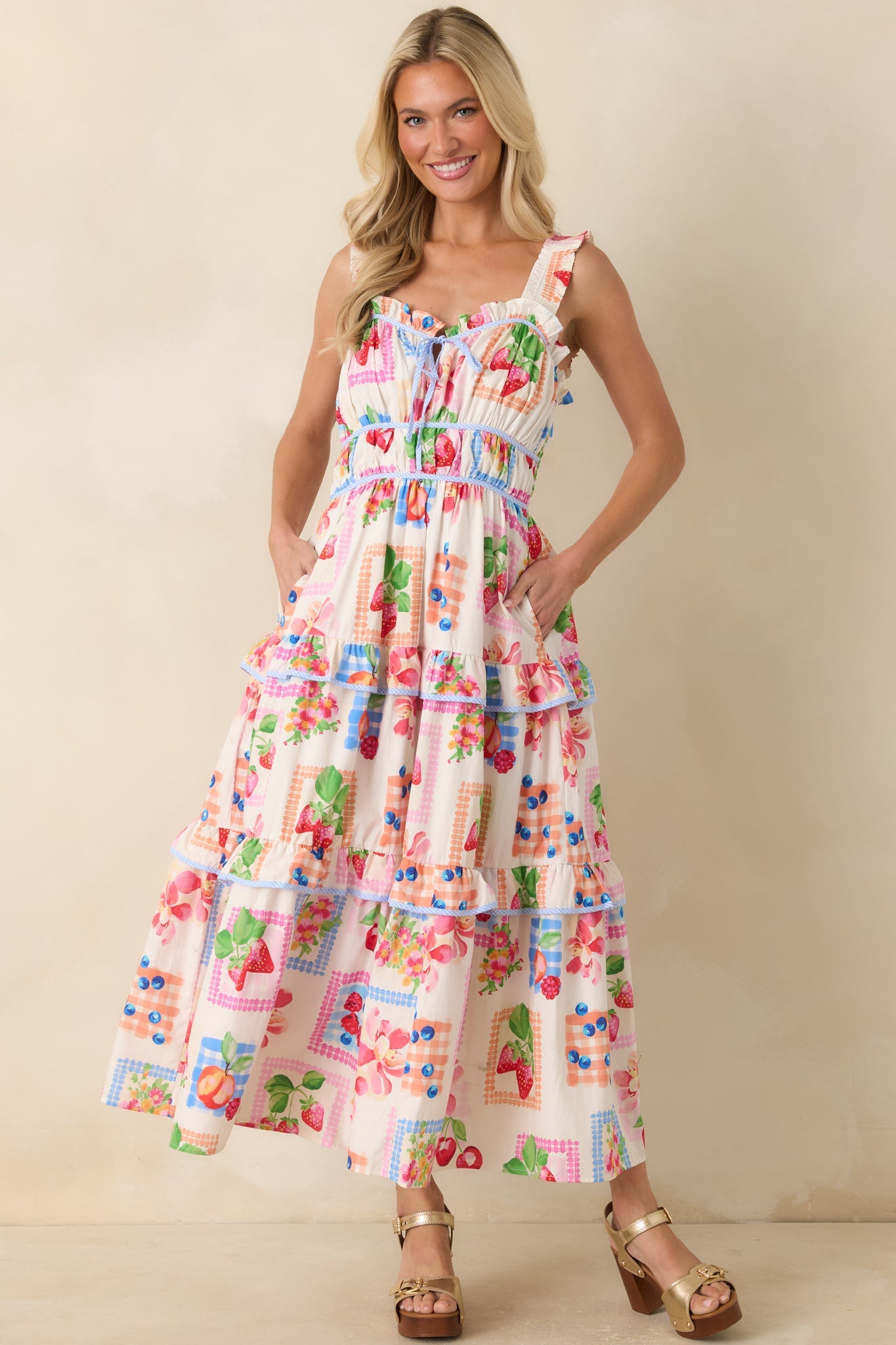 Prosperina Molly Multi Cotton Fruit Print Maxi Dress