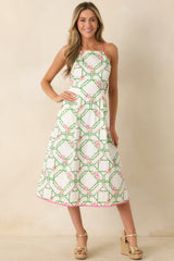 Prosperina Miriam White Multi Floral Trellis Cotton Midi Dress
