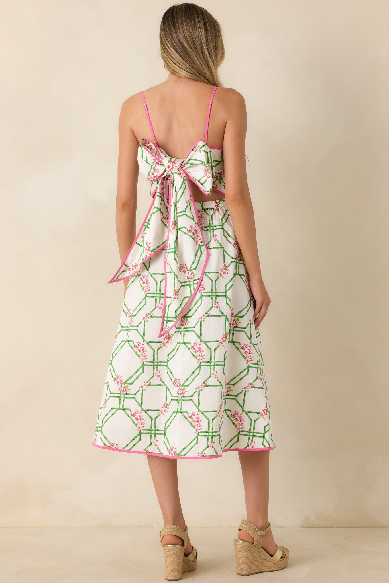 Prosperina Miriam White Multi Floral Trellis Cotton Midi Dress