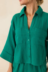 Z Supply Helena Rainforest Green Airy Cotton Gauze Button Up