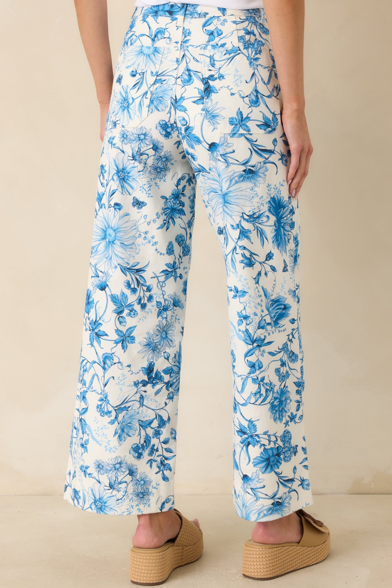 Grow Your Own Way Blue Floral Print Cotton Wide Leg Pants