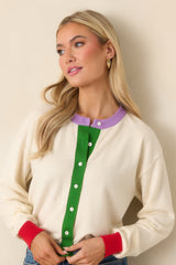 FRNCH Patrick Ivory Multi Color Trim Cardigan