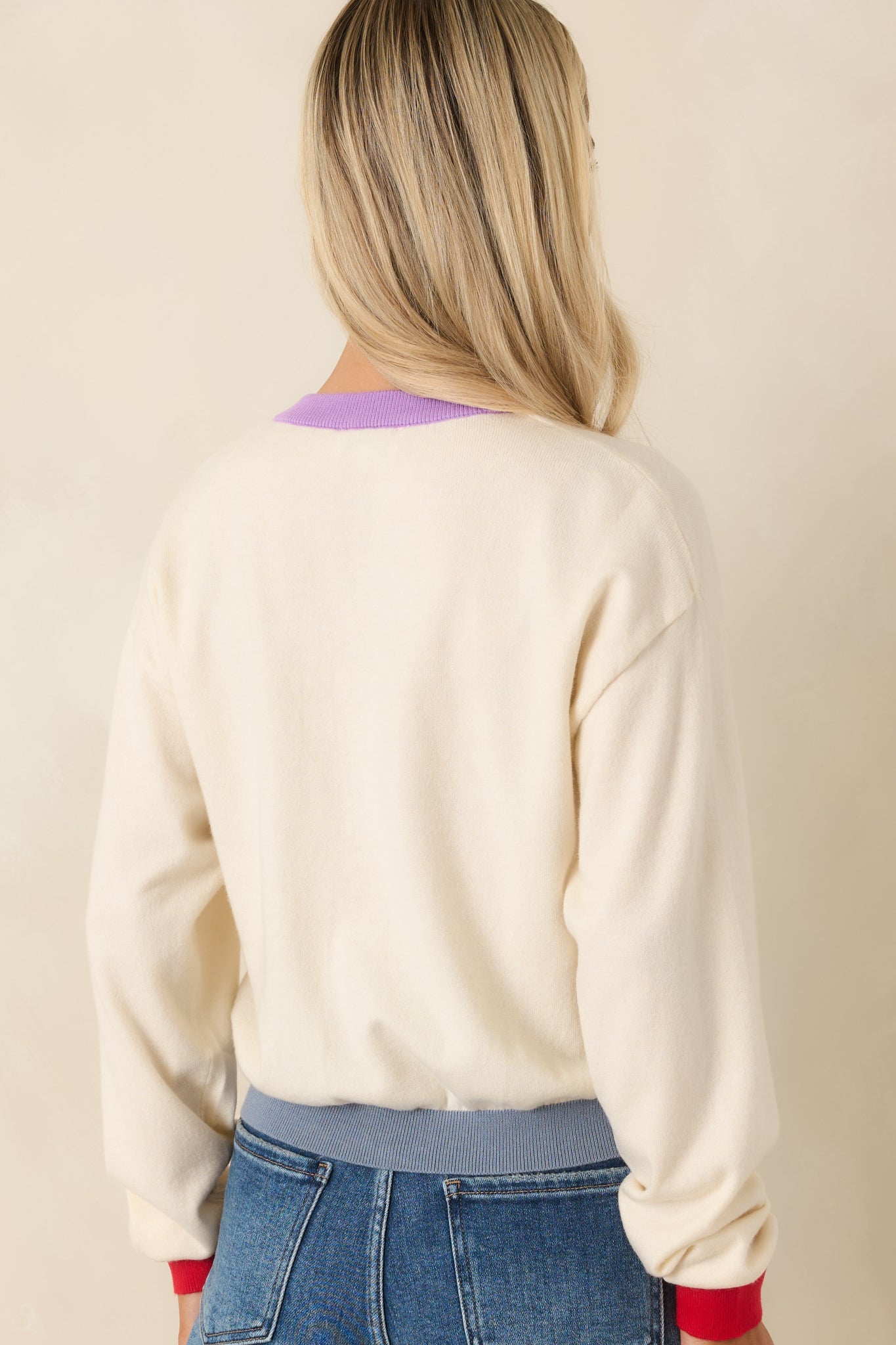 FRNCH Patrick Ivory Multi Color Trim Cardigan