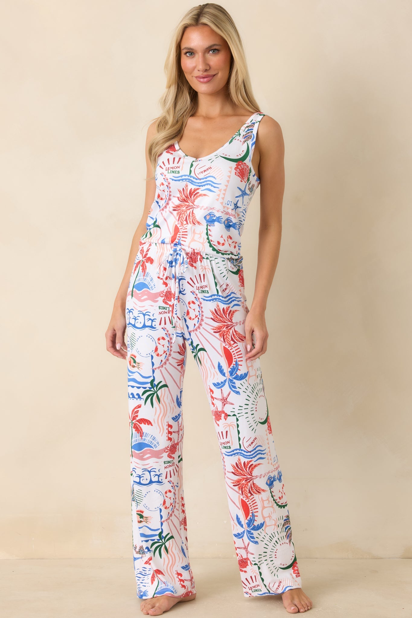 Z Supply Double V-Neck White Multi Getaway Tank