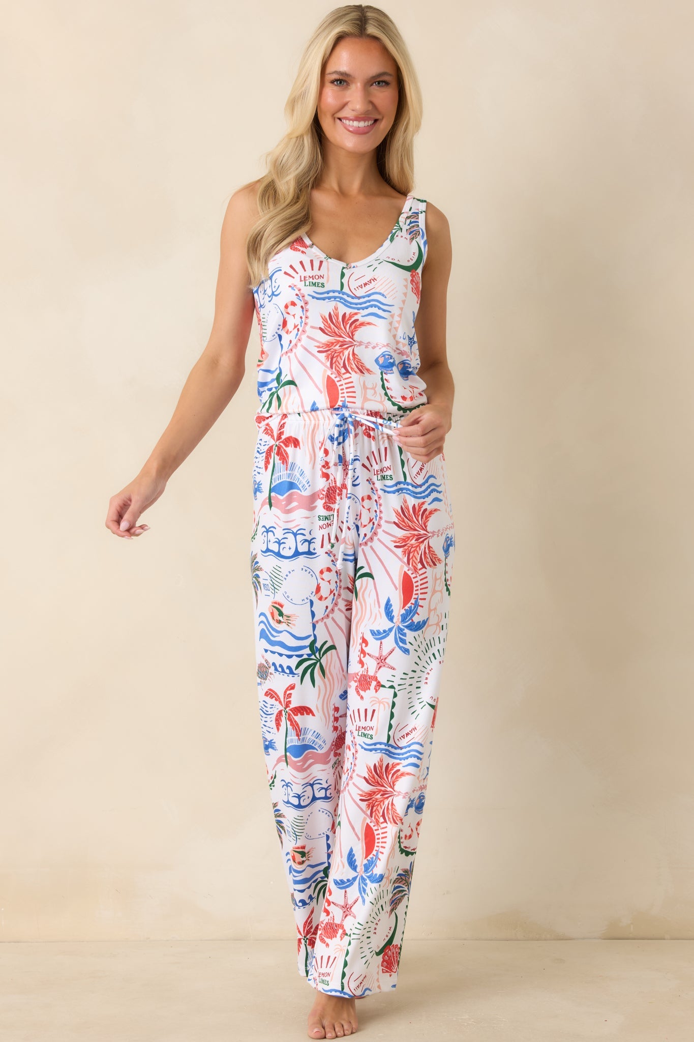 Z Supply Double V-Neck White Multi Getaway Tank
