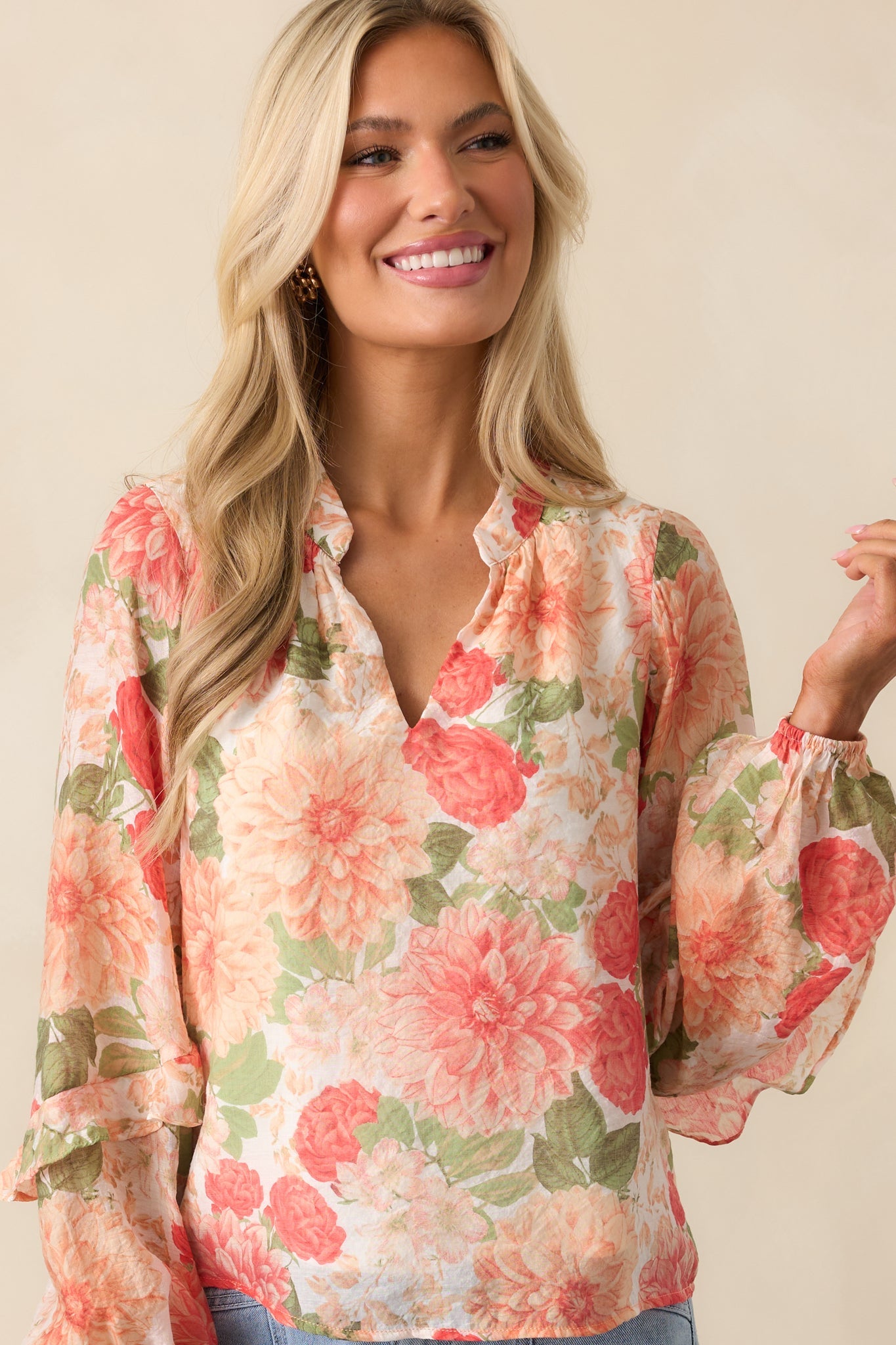 MINKPINK Apricot Floral Aida Long Sleeve Blouse