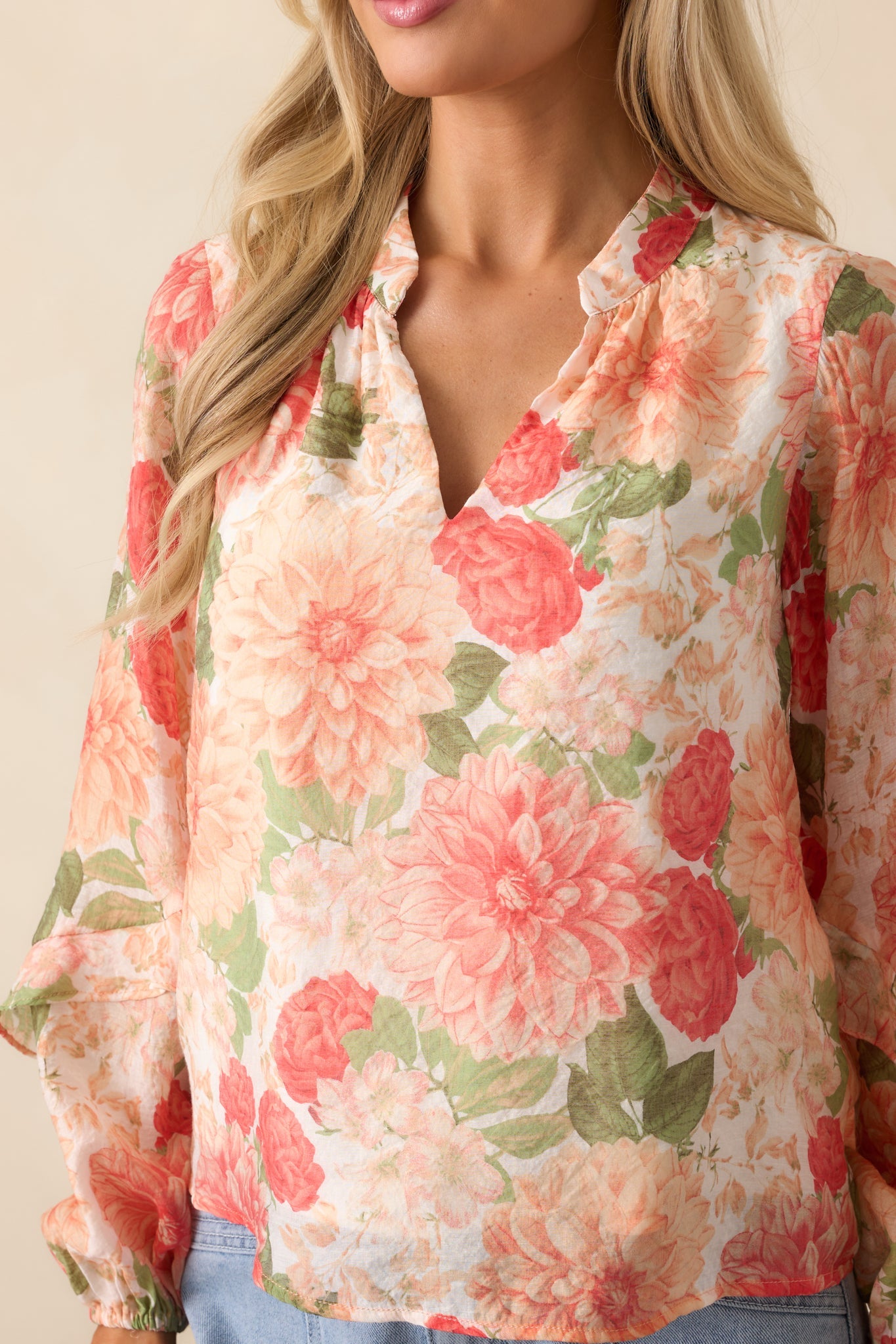MINKPINK Apricot Floral Aida Long Sleeve Blouse