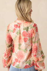 MINKPINK Apricot Floral Aida Long Sleeve Blouse
