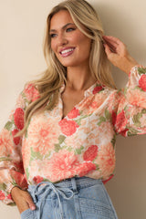 MINKPINK Apricot Floral Aida Long Sleeve Blouse