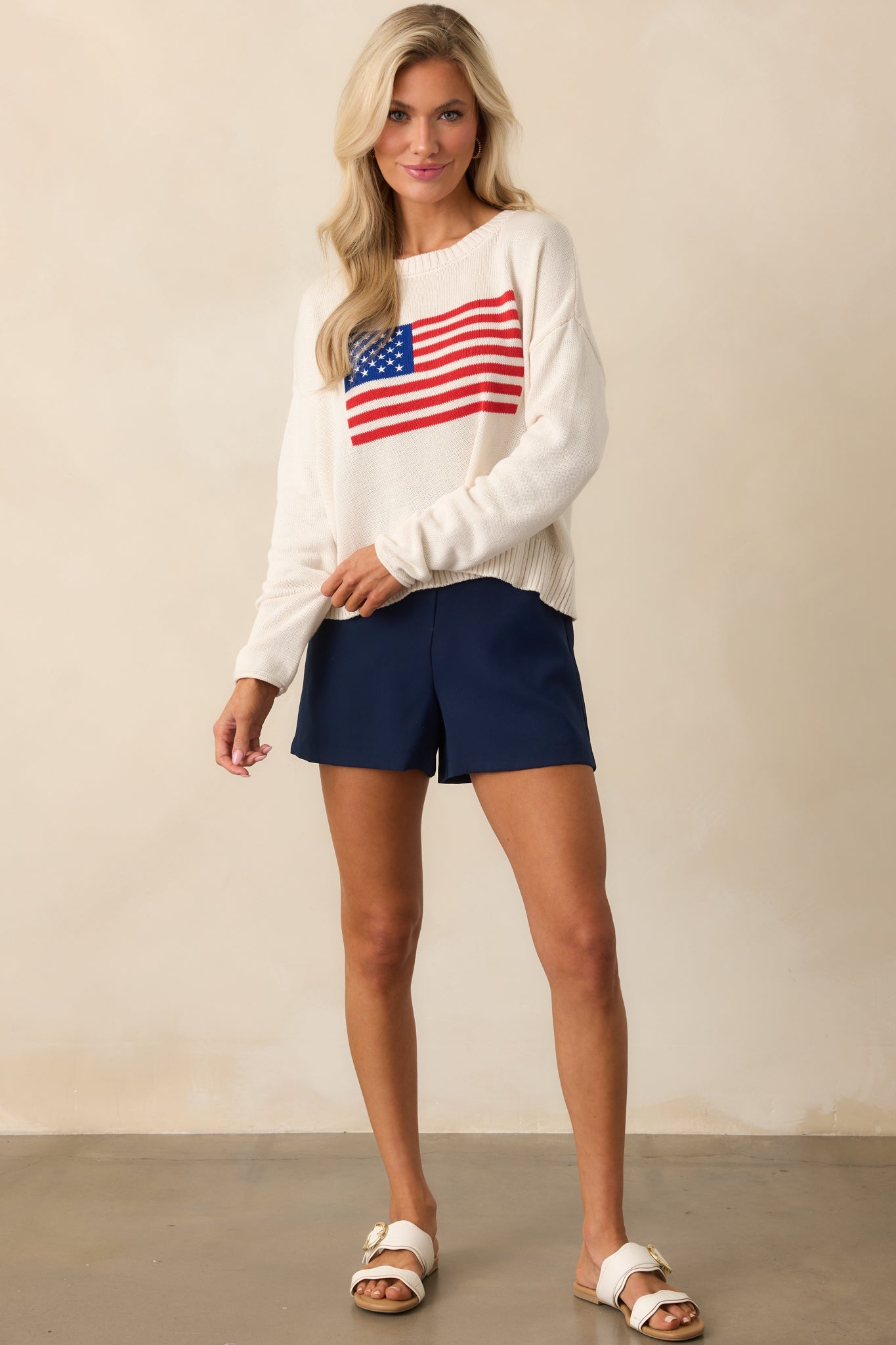 Z Supply Ivory Cotton Sienna Flag Sweater
