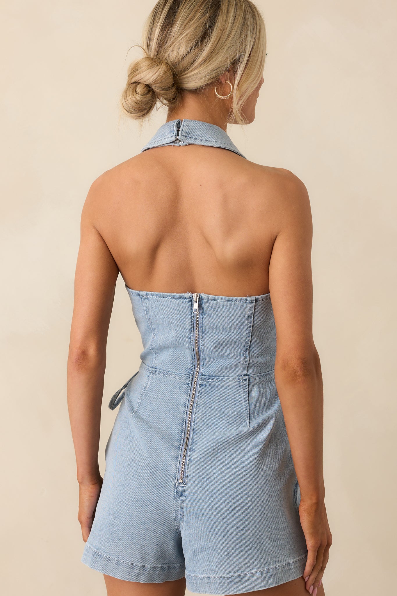 MINKPINK Light Wash Cotton Oliver Denim Playsuit