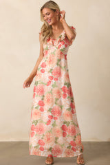 MINKPINK Apricot Floral Aida Frill Maxi Dress