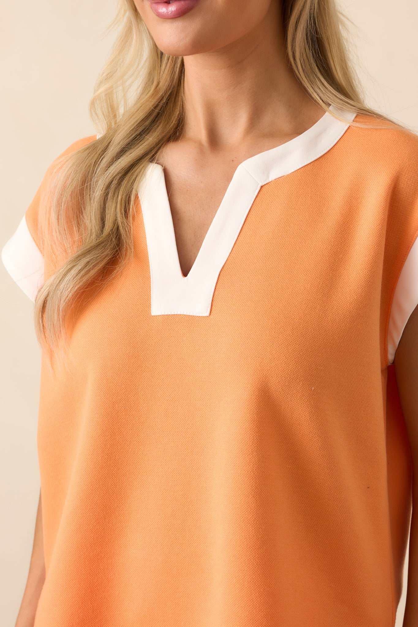 The Way Things Go Orange Contrast Trim Cap Sleeve Top
