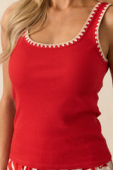 Z Supply Red Jaidynn Whipstitch Rib Tank