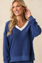 Z Supply Navy Cotton Marx V-Neck Terry Sweatshirt