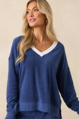 Z Supply Navy Cotton Marx V-Neck Terry Sweatshirt