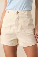 For The Moment Ecru Beige High Waisted Patch Pocket Shorts