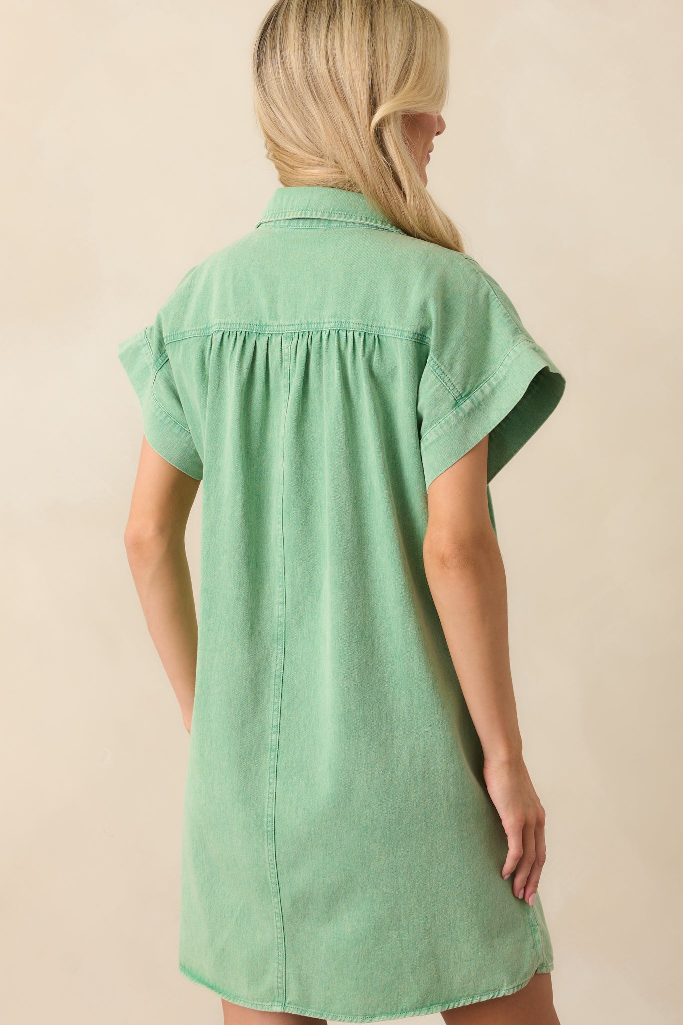 Perfect Afternoon Light Green Short Sleeve Cotton Denim Mini Dress