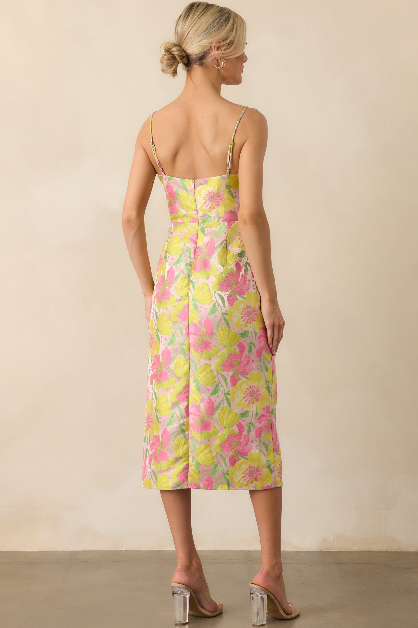 All Of Your Greatness Light Pink Floral Print Jacquard Midi Dress