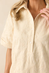 Purposefully Subtle Ivory Floral Embroidered Cotton Denim Mini Dress