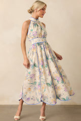 Color Outside The Lines Ivory Floral Print Cotton Halter Maxi Dress