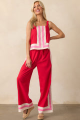 Time On My Hands Red Linen Blend Contrast Trim Crop Top