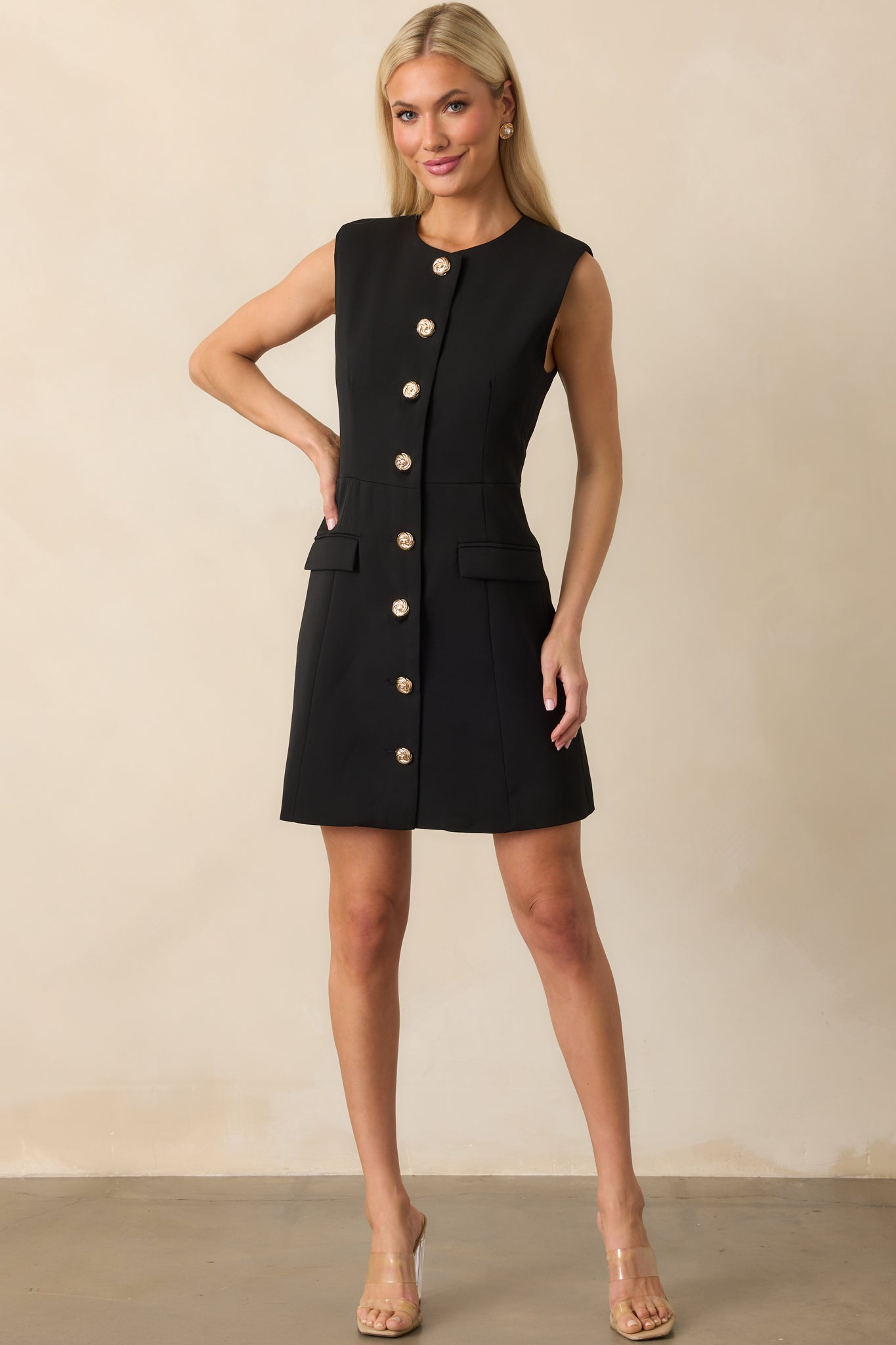 Whatever She Wants Black Sleeveless Tailored Mini Dress