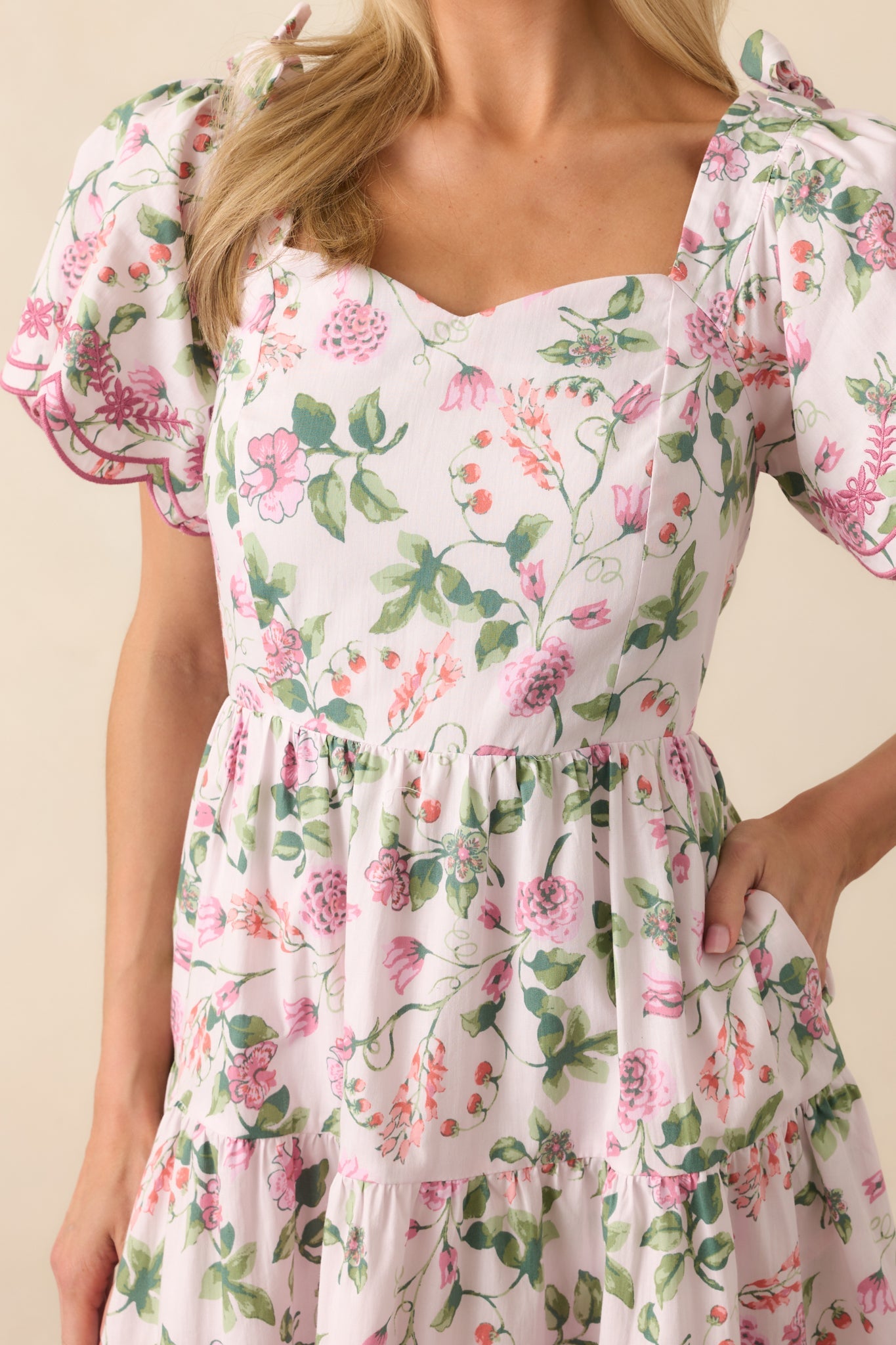 The Memories We Keep Light Pink Floral Print Cotton Midi Dress