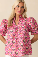 Crossed My Mind Pink Geometric Floral Print Cotton Top