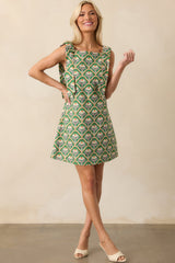 Someone So Lovely Green Geometric Floral Print Cotton Mini Dress