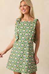Someone So Lovely Green Geometric Floral Print Cotton Mini Dress