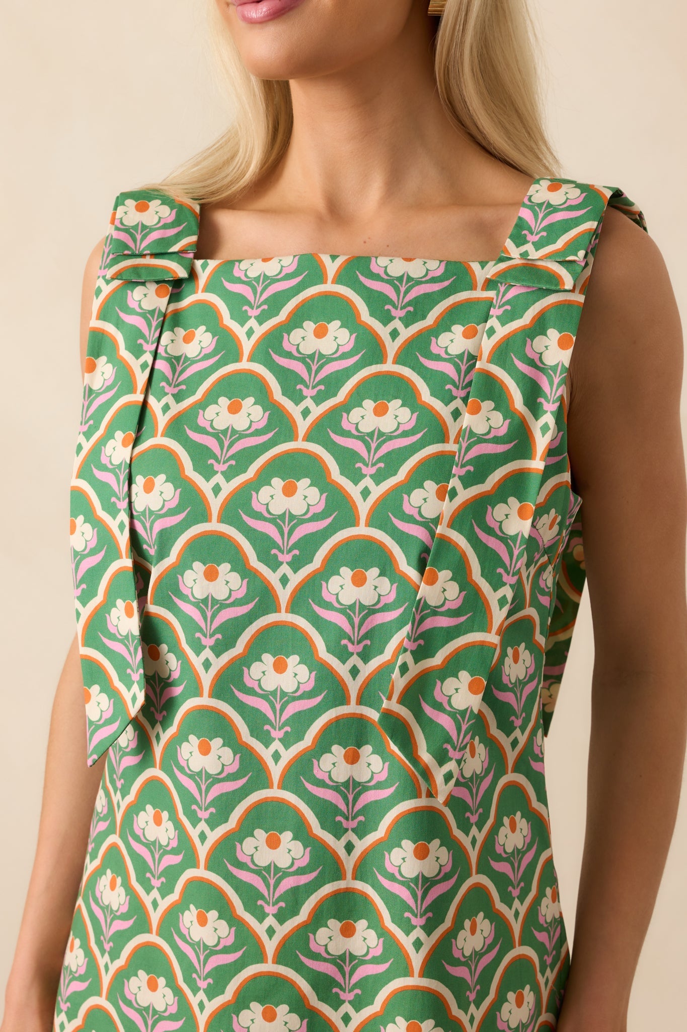 Someone So Lovely Green Geometric Floral Print Cotton Mini Dress