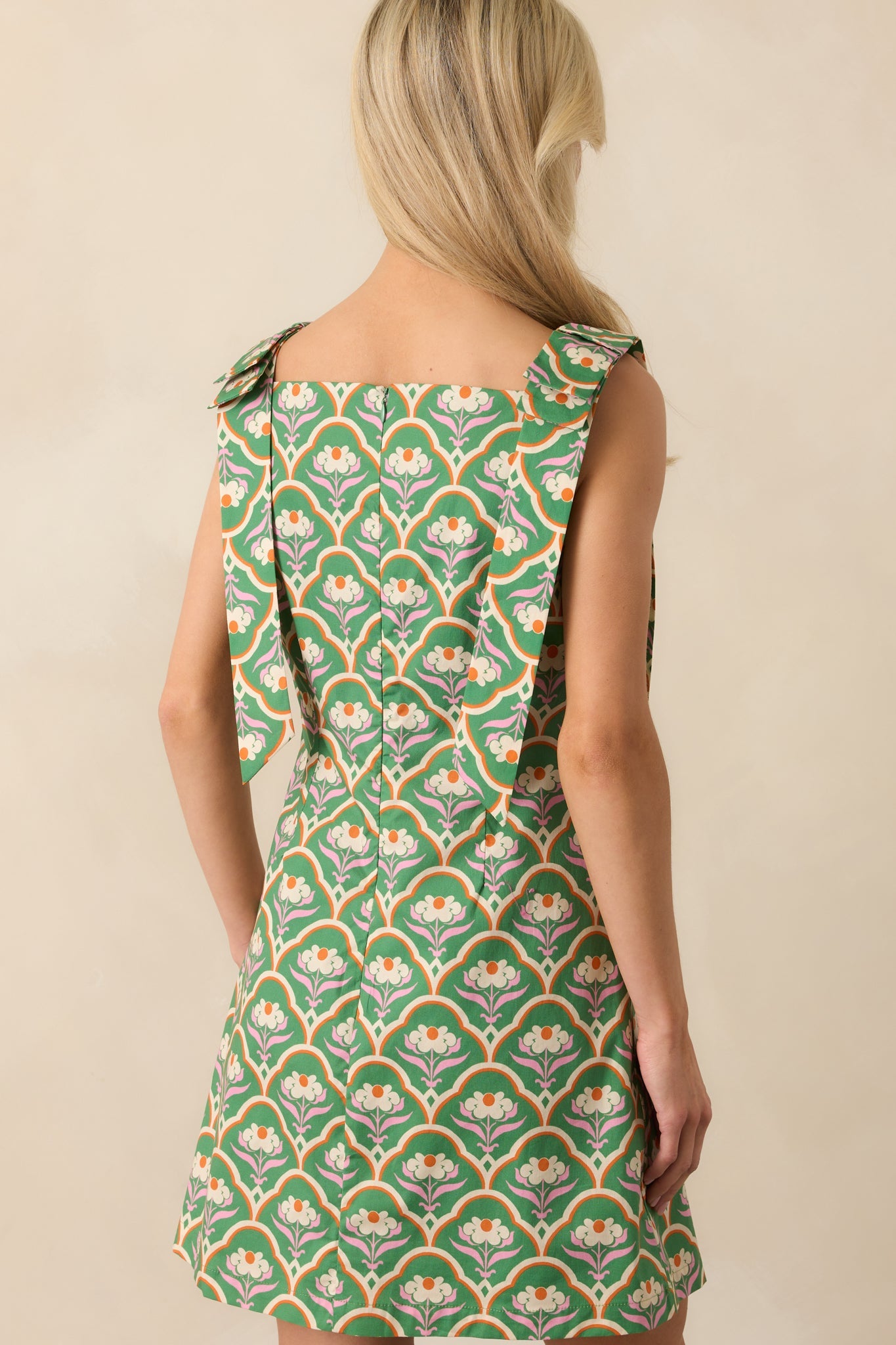 Someone So Lovely Green Geometric Floral Print Cotton Mini Dress