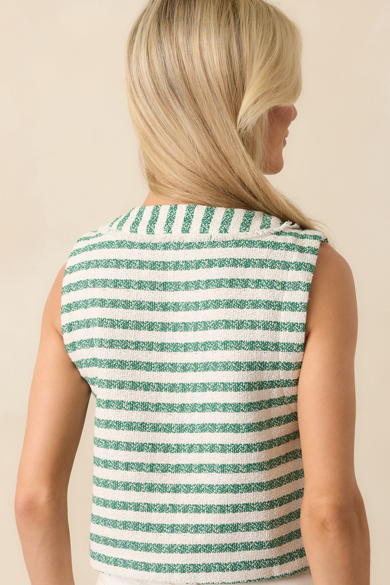 Somewhere In Between Green Stripe Bouclè Button Front Vest