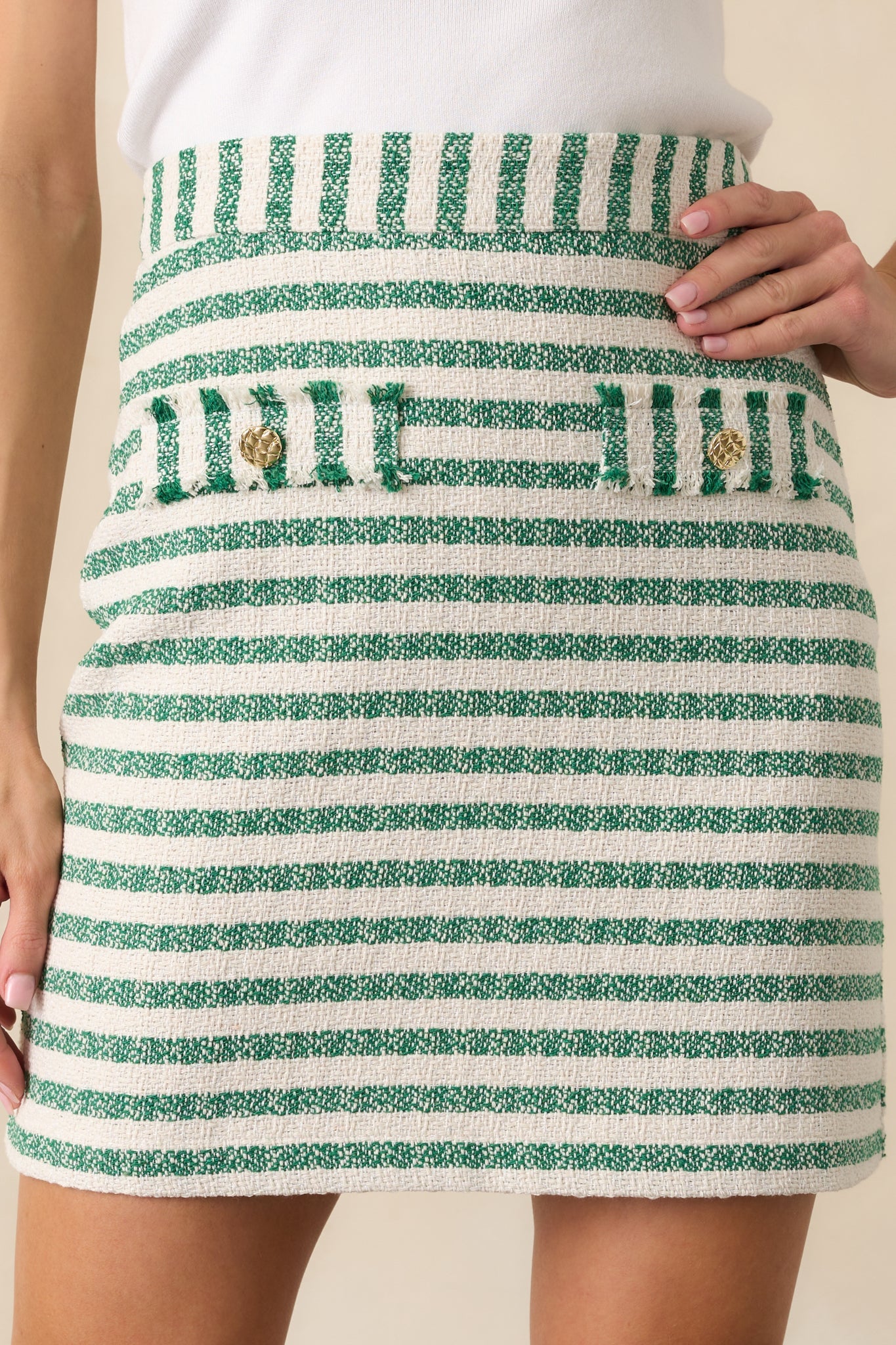 Started With A Smile Green Stripe High Waisted Bouclè Mini Skirt