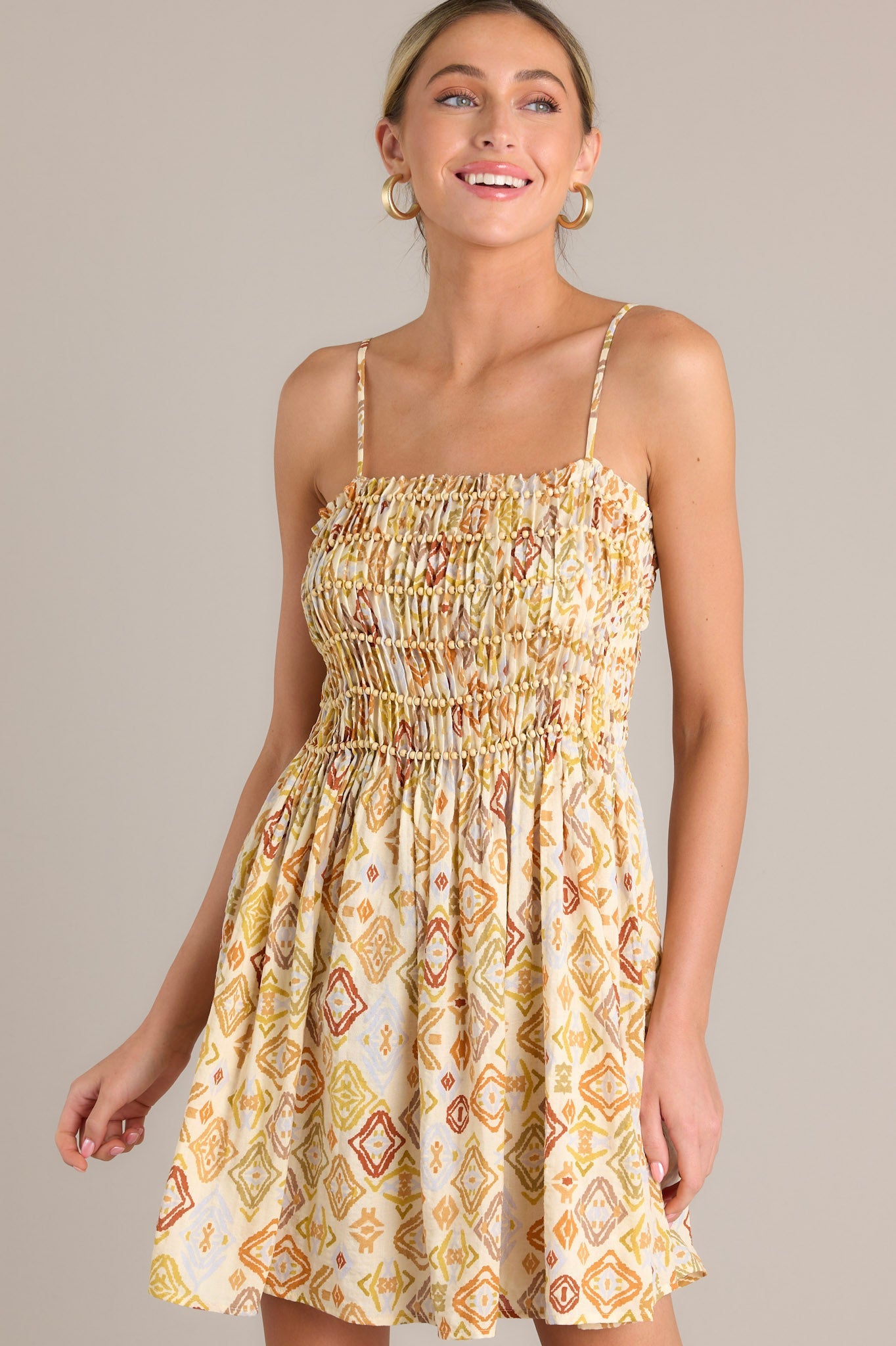 Oceanic Opulence Beige Multi Print Mini Dress