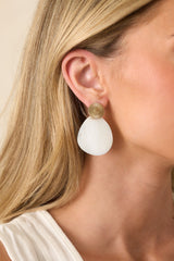 Endless Views Gold Textured Ivory Pearlescent Drop Earrings