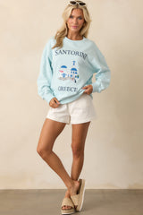 Santorini Dreaming Light Blue Crew Neck Sweatshirt