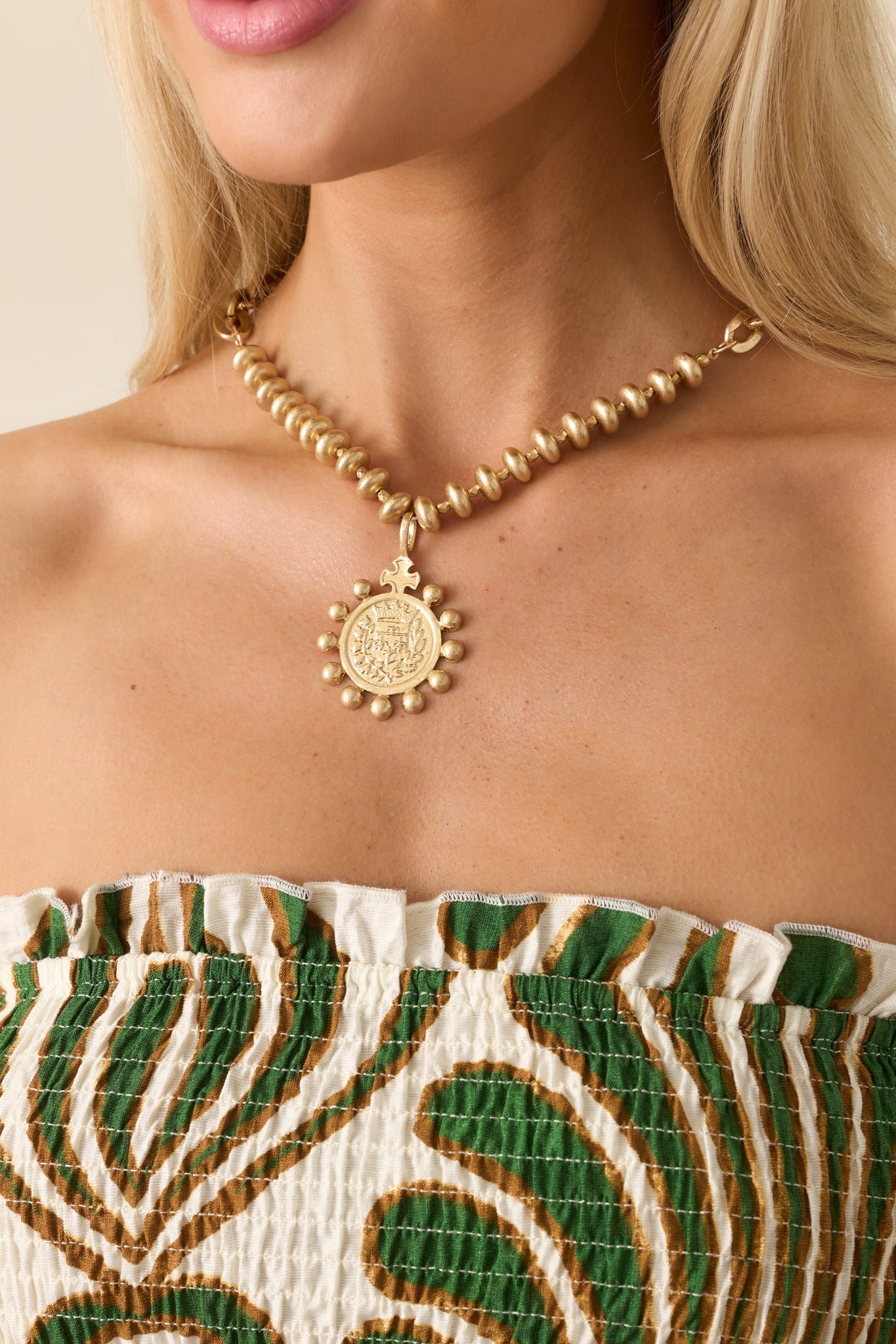 Under The Open Sky Worn Gold Beaded Pendant Necklace