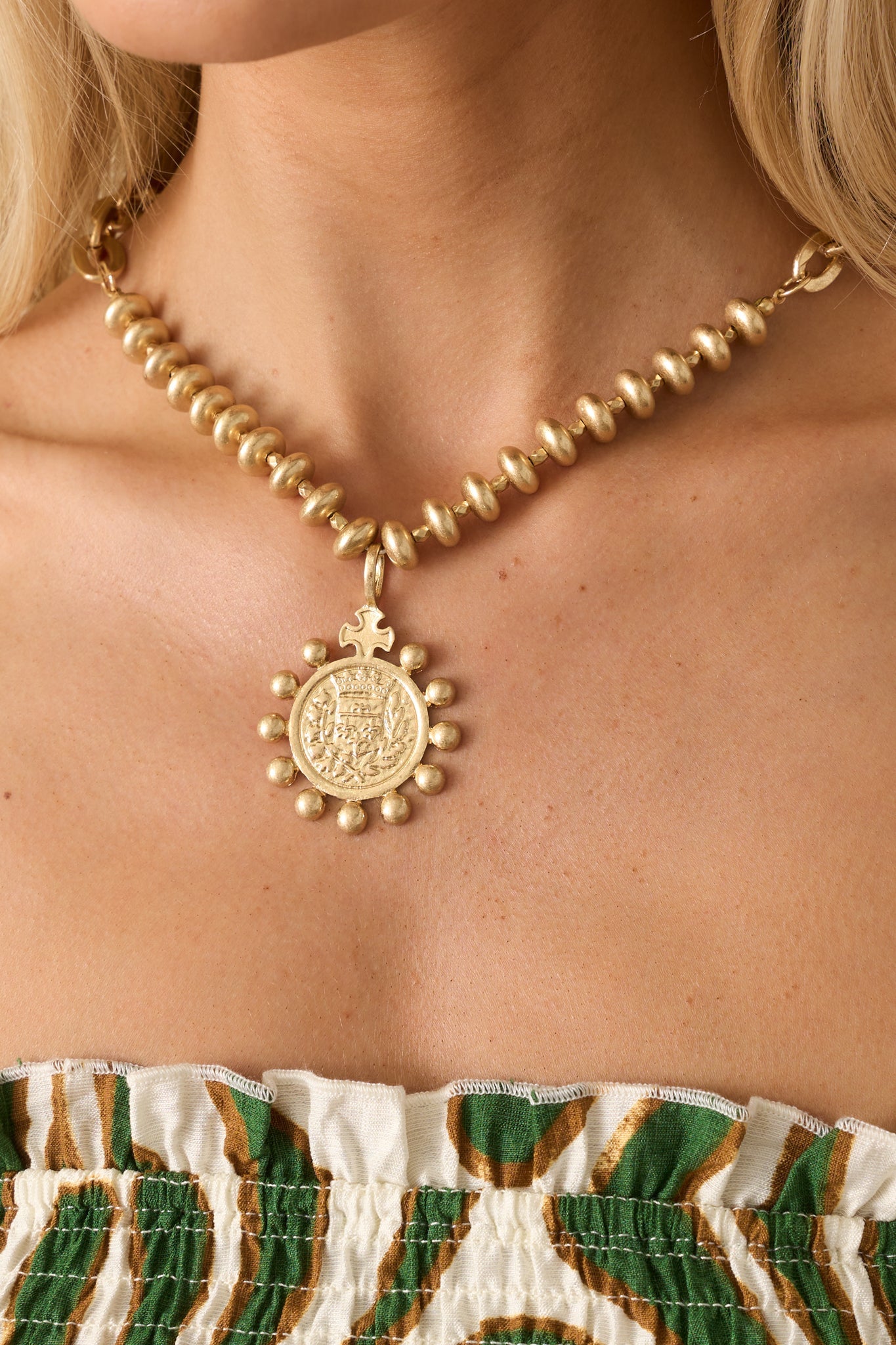 Under The Open Sky Worn Gold Beaded Pendant Necklace