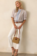 The Road Ahead Light Blue Floral Cotton Button Front Top