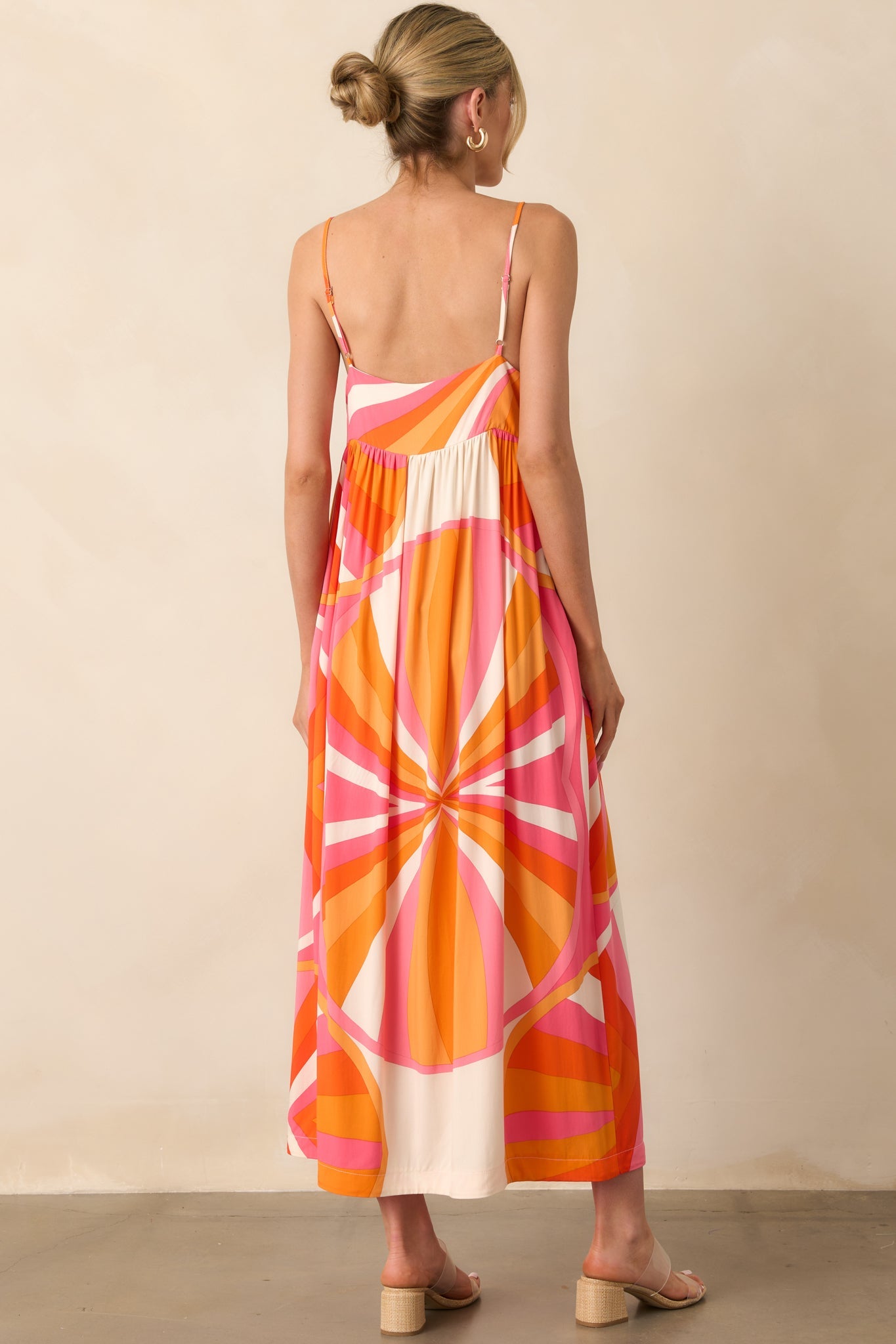 Everything Is In Place Orange Abstract Print Rayon Maxi Dress
