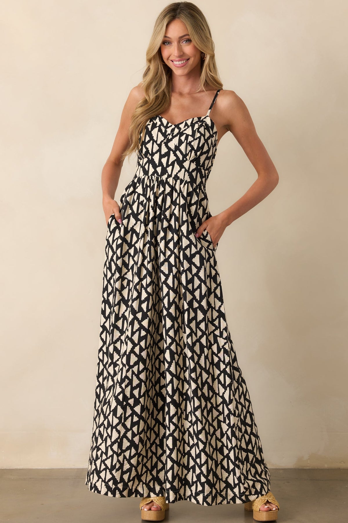 Gallery Stroll Black Geometric Print Jumpsuit