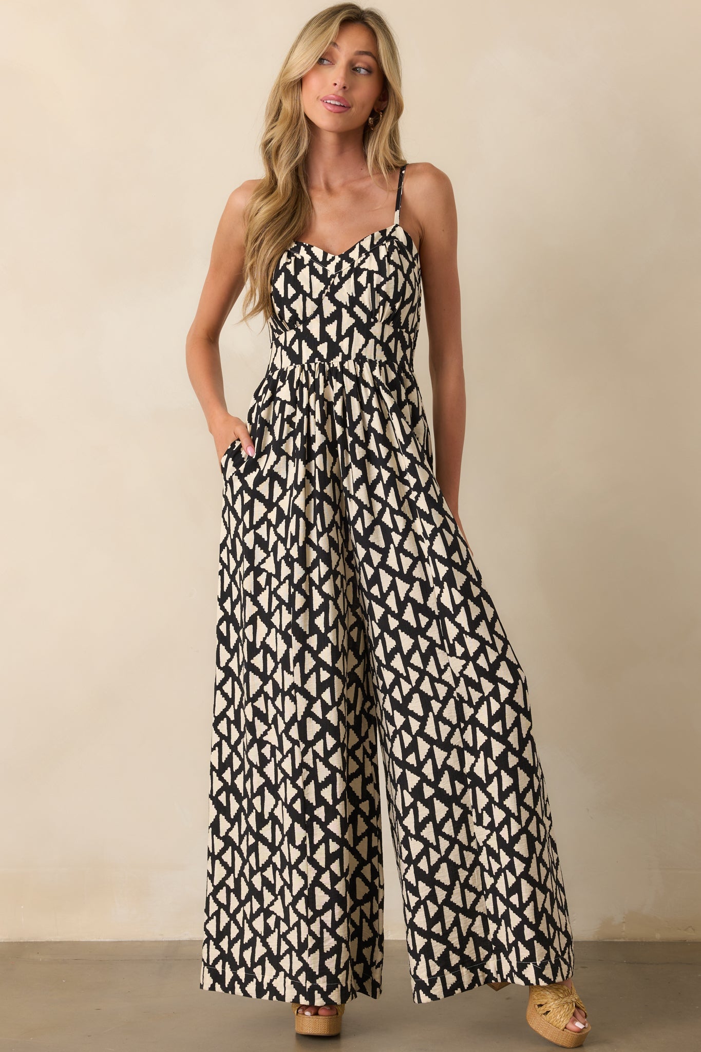 Gallery Stroll Black Geometric Print Jumpsuit