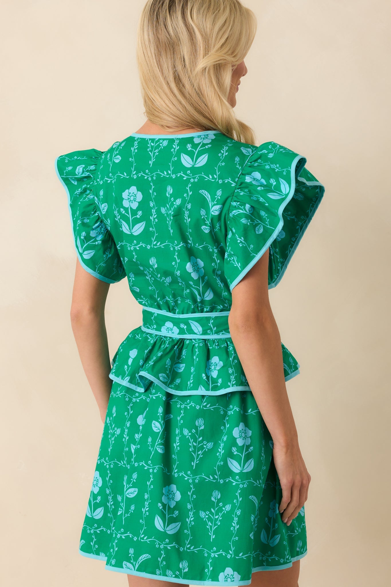 Still On my Mind Kelly Green Floral Print Cotton Mini Dress